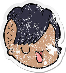 distressed sticker of a cartoon female face