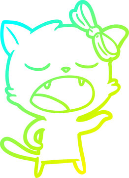 recommend clip art: cold gradient line drawing of a cartoon yawning cat