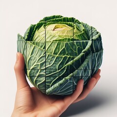 llustration object with whole body, cabbage, photo realistic style on a white cut background.