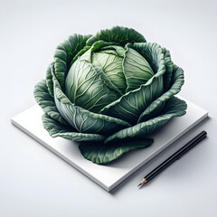 llustration object with whole body, cabbage, photo realistic style on a white cut background.