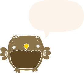 cartoon owl with speech bubble in retro style