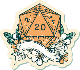 Retro Tattoo Style natural twenty D20 dice roll