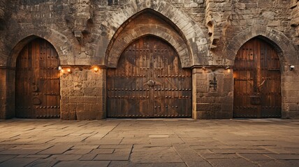 Fototapeta premium snapshot of the antique gate's opened doors with bars up.