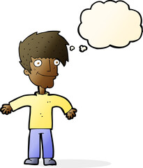 cartoon happy man with thought bubble