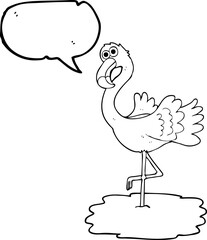 freehand drawn speech bubble cartoon flamingo
