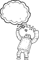 freehand drawn thought bubble cartoon robot