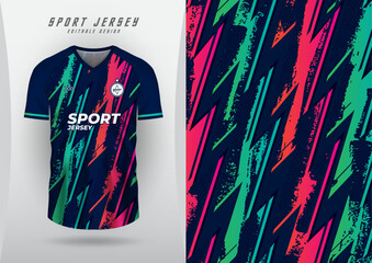 Background, sublimation style, outdoor sports, jersey, football, futsal, running, racing, exercise, pattern, zigzag brush, navy blue, green, pink gradient.