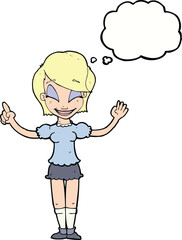 cartoon pretty girl with idea with thought bubble