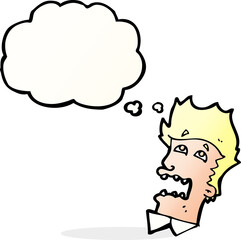 cartoon frightened man with speech bubble