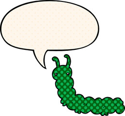 cartoon caterpillar with speech bubble in comic book style