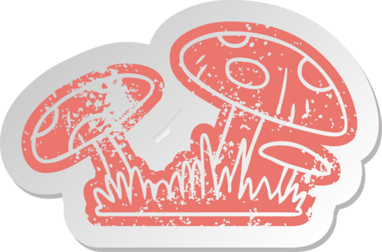 distressed old cartoon sticker of a toad stool