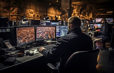 Obraz premium a security officer in the monitoring room.