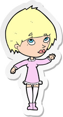 sticker of a cartoon woman waving