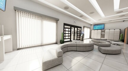 Fototapeta na wymiar Realistic 3D Render of Post Office Interior