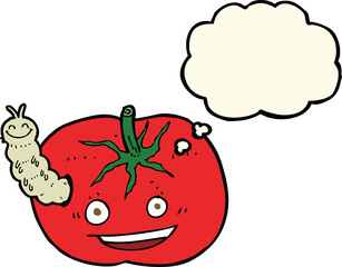 cartoon tomato with bug with thought bubble