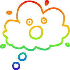 rainbow gradient line drawing of a cartoon screaming thought cloud