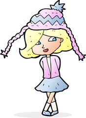 happy cartoon girl wearing hat