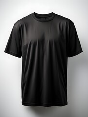 A plain black t-shirt, suitable for commercial use and sales.