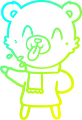 cold gradient line drawing of a rude cartoon bear