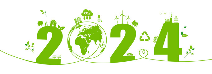 New year 2024 Green Eco friendly, Sustainability planning concept and World environmental, Vector illustration