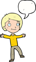 cartoon excited boy with speech bubble