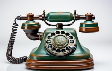 old-fashioned phone handset isolated on a white backdrop with space for copy .