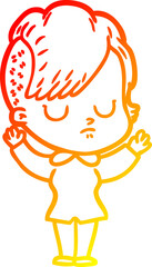 warm gradient line drawing of a cartoon woman