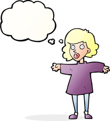 cartoon nervous woman with thought bubble