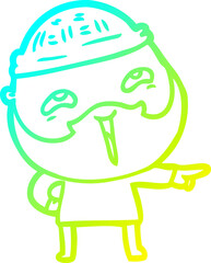 cold gradient line drawing of a cartoon happy bearded man
