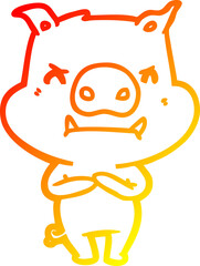warm gradient line drawing of a angry cartoon pig