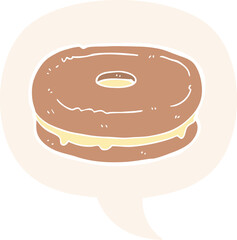 cartoon biscuit with speech bubble in retro style