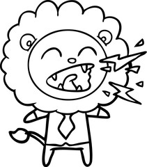 cartoon roaring lion businessman