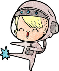 happy cartoon space girl kicking