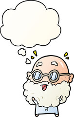 cartoon surprised old man with thought bubble in smooth gradient style