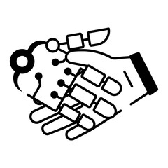 Premium outline icon depicting robot interaction 