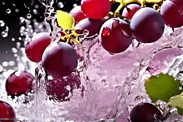 Farm to Table. Close-Up of Freshly Picked group of grape. splash of water