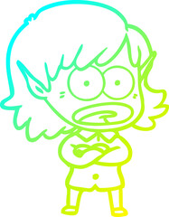 Fototapeta premium cold gradient line drawing of a cartoon shocked elf girl