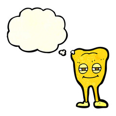 cartoon smiling tooth with thought bubble