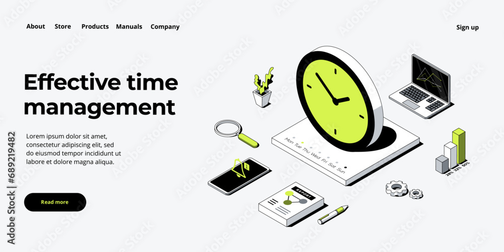 Poster effective time management isometric vector illustration. task prioritizing organization for effectiv