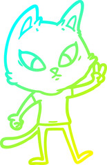 cold gradient line drawing of a confused cartoon cat