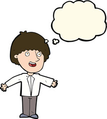 cartoon happy man with thought bubble