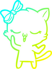 Obraz premium cold gradient line drawing of a cartoon cat with bow on head