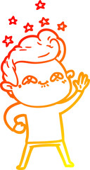 warm gradient line drawing of a cartoon excited man