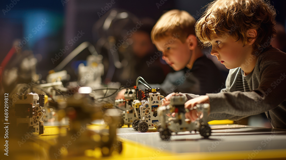 Poster children focused on intricate robotics projects