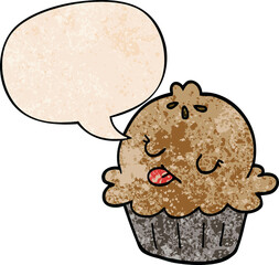 cute cartoon pie with speech bubble in retro texture style