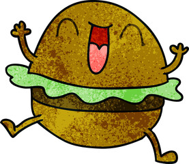 hand drawn quirky cartoon happy burger