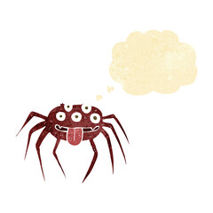 cartoon gross halloween spider with thought bubble