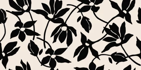 Foto auf Leinwand Flower seamless background. Minimalistic abstract floral pattern. Modern print in black and white background. Ideal for textile design, wallpaper, covers, cards, invitations and posters. © Udomdech