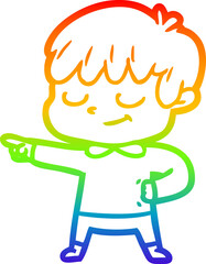 rainbow gradient line drawing of a cartoon happy boy