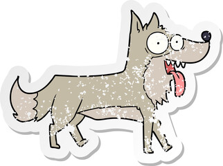 distressed sticker of a cartoon happy dog